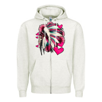 Oatmeal Heather indian headdress with hearts valentine's day Zipper Hoodie - Jasminsmagicworld