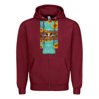 Burgundy mom hereford cattle sunflowers on tooled leather slim can cooler Zipper Hoodie - BarkalooDesign