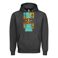 Charcoal Heather mom hereford cattle sunflowers on tooled leather slim can cooler Zipper Hoodie - BarkalooDesign