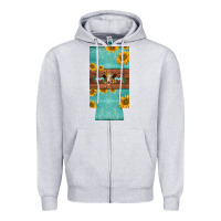 Heather Grey mom hereford cattle sunflowers on tooled leather slim can cooler Zipper Hoodie - BarkalooDesign
