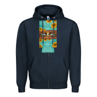 Navy mom hereford cattle sunflowers on tooled leather slim can cooler Zipper Hoodie - BarkalooDesign