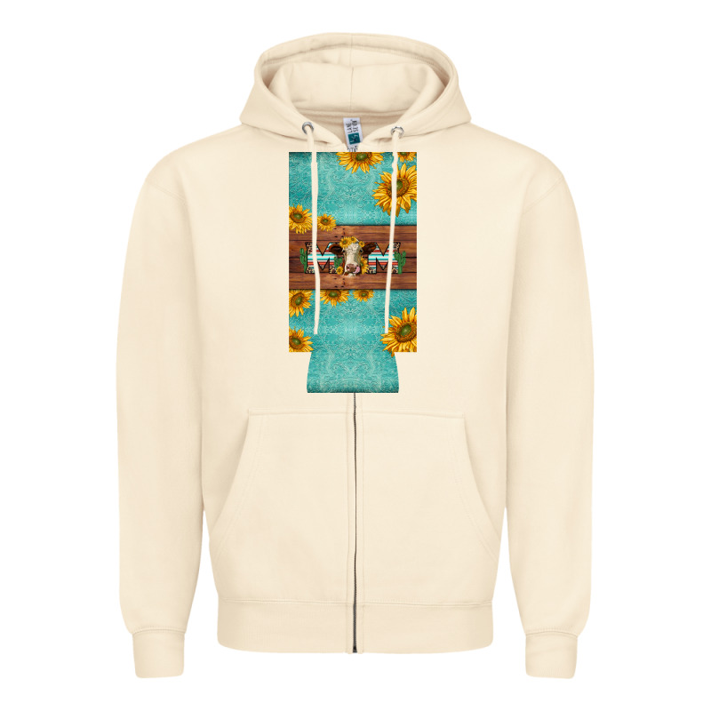 Mom Hereford Cattle Sunflowers On Tooled Leather Slim Can Cooler Zipper Hoodie by BarkalooDesign | Teevron