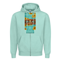 Seafoam mom hereford cattle sunflowers on tooled leather slim can cooler Zipper Hoodie - BarkalooDesign