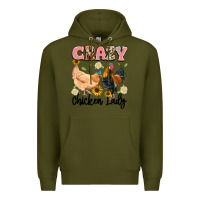 Army Green crazy chicken lady Premium Hoodie - Artiststas