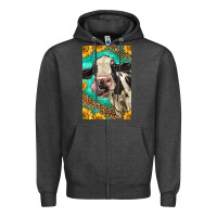 Charcoal Heather Western Holstein Cow Zipper Hoodie - LillyAllenDesigns