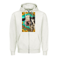 Oatmeal Heather Western Holstein Cow Zipper Hoodie - LillyAllenDesigns