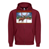 Burgundy christmas reindeer red barn country farm christmas Zipper Hoodie - BarkalooDesign