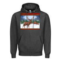 Charcoal Heather christmas reindeer red barn country farm christmas Zipper Hoodie - BarkalooDesign