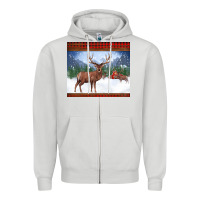 Dove Grey christmas reindeer red barn country farm christmas Zipper Hoodie - BarkalooDesign
