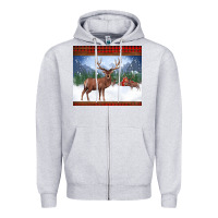 Heather Grey christmas reindeer red barn country farm christmas Zipper Hoodie - BarkalooDesign