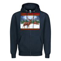 Navy christmas reindeer red barn country farm christmas Zipper Hoodie - BarkalooDesign