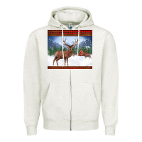 Oatmeal Heather christmas reindeer red barn country farm christmas Zipper Hoodie - BarkalooDesign