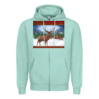 Seafoam christmas reindeer red barn country farm christmas Zipper Hoodie - BarkalooDesign