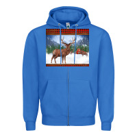 Christmas Reindeer Red Barn Country Farm Christmas Zipper Hoodie | Teevron