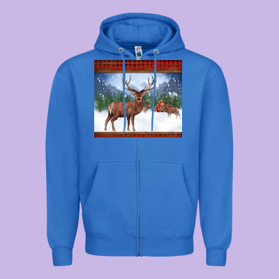 Christmas Reindeer Red Barn Country Farm Christmas Zipper Hoodie Designed By Barkaloodesign