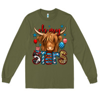 Army Green oh my stars 4th of july shaggy cow Long Sleeve Tee - Jasminsmagicworld