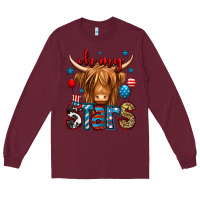 Burgundy oh my stars 4th of july shaggy cow Long Sleeve Tee - Jasminsmagicworld