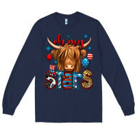 Navy oh my stars 4th of july shaggy cow Long Sleeve Tee - Jasminsmagicworld