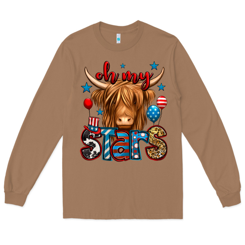Oh My Stars 4th Of July Shaggy Cow Long Sleeve Tee by Jasminsmagicworld | Teevron