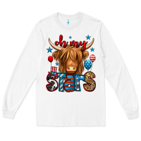 White oh my stars 4th of july shaggy cow Long Sleeve Tee - Jasminsmagicworld