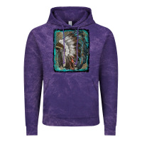 Cloud Purple indian feather headdress with leopard background Vintage Hoodie - RanaPortraitStore