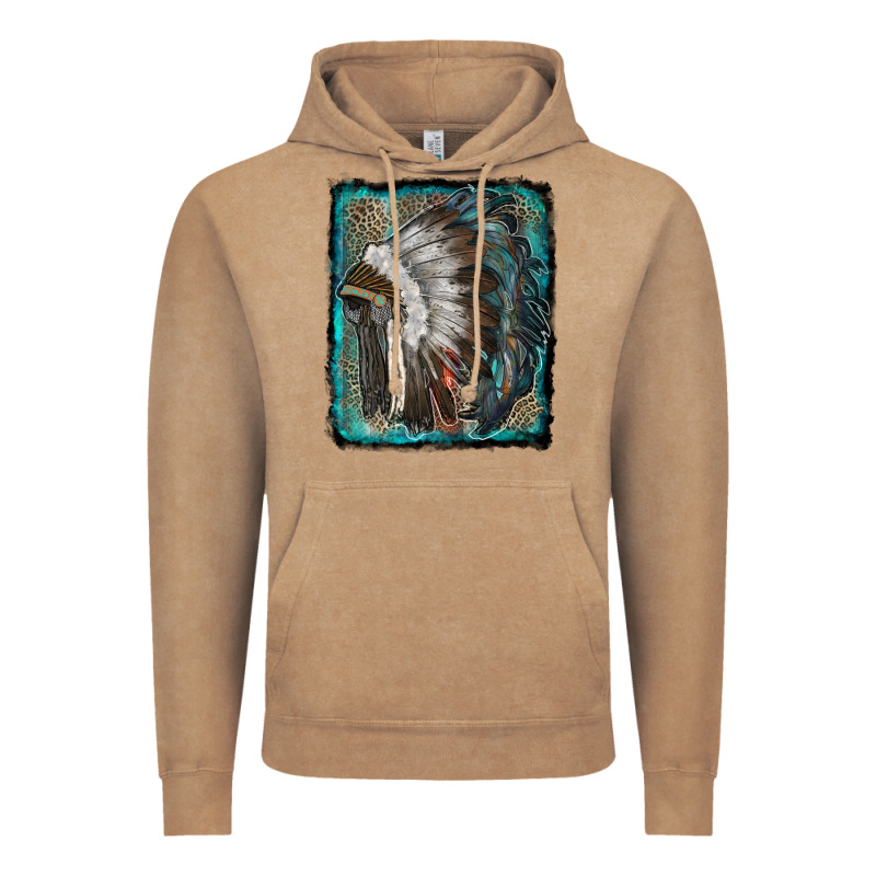 Indian Feather Headdress With Leopard Background Vintage Hoodie by RanaPortraitStore | Teevron