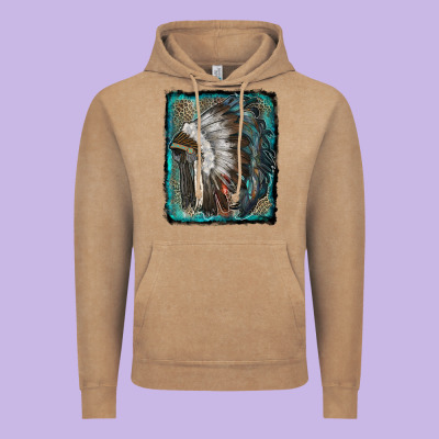 Indian Feather Headdress With Leopard Background Vintage Hoodie Designed By Ranaportraitstore