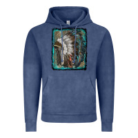 Vintage Denim indian feather headdress with leopard background Vintage Hoodie - RanaPortraitStore