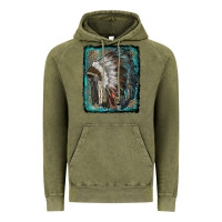 Vintage Olive indian feather headdress with leopard background Vintage Hoodie - RanaPortraitStore