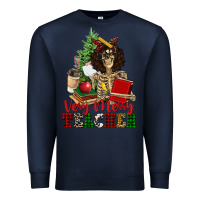 Navy very merry teacher skeleton Premium Sweatshirt - NancyCooperArtShop