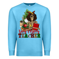 Ocean Blue very merry teacher skeleton Premium Sweatshirt - NancyCooperArtShop