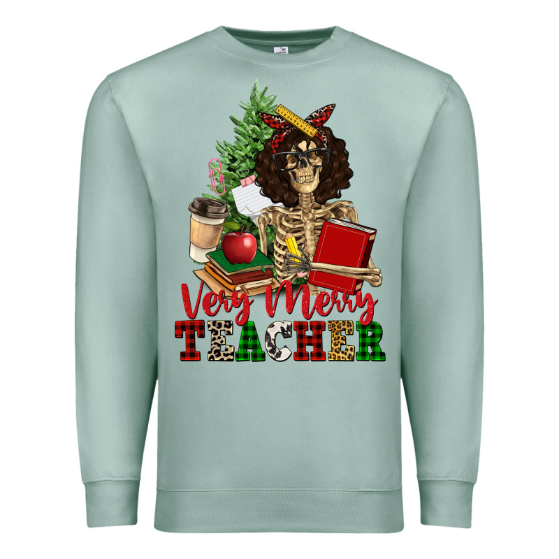 Very Merry Teacher Skeleton Premium Sweatshirt by NancyCooperArtShop | Teevron