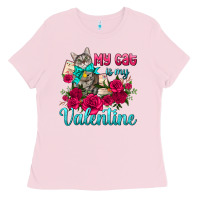 Bubblegum Pink my cat is my valentine Ladies Tee - AdoDesignShop