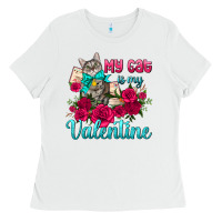 White my cat is my valentine Ladies Tee - AdoDesignShop