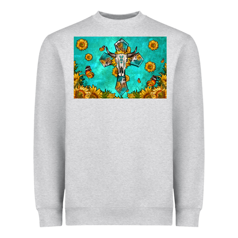 Bull Skull Cross Skinny Metal Can Holder Heavyweight Sweatshirt by HRA Design Shop | Teevron