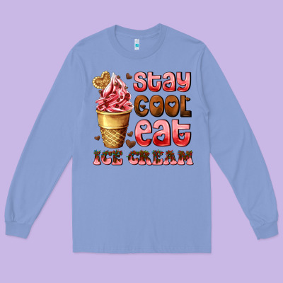Stay Cool Eat Ice Cream Long Sleeve Tee Designed By Adodesignshop