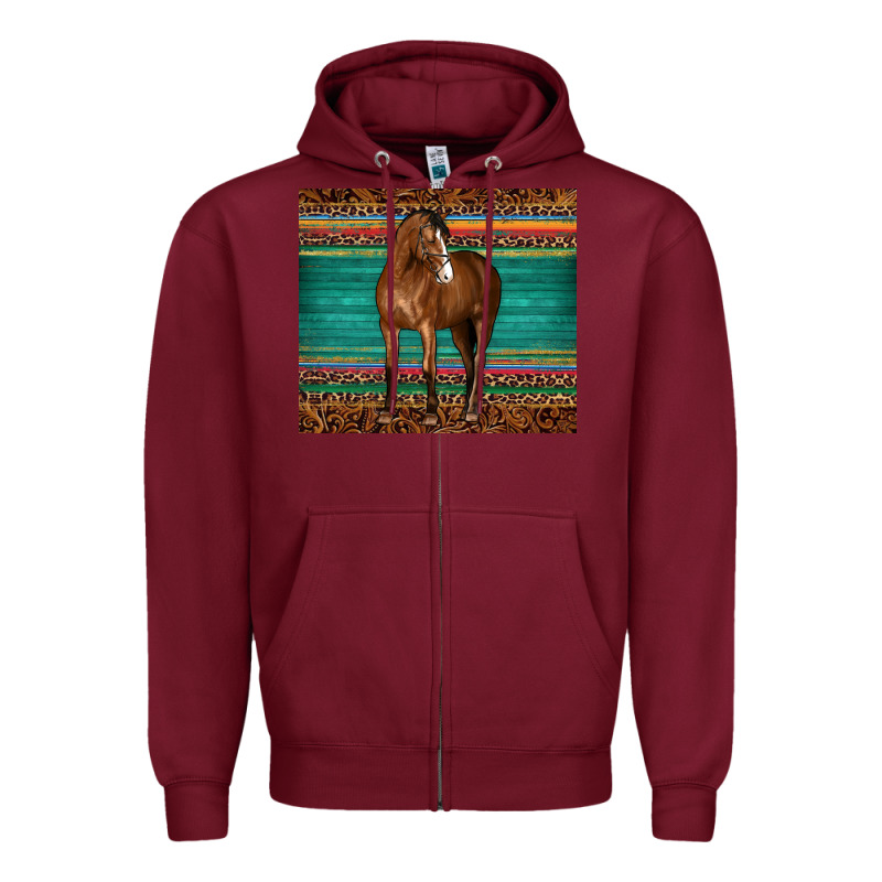 Western Horse Serape  Leather Leopard Zipper Hoodie by BarkalooDesign | Teevron