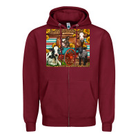 Burgundy Farm Animals On An Old Wagon Zipper Hoodie - LillyAllenDesigns
