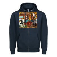 Navy Farm Animals On An Old Wagon Zipper Hoodie - LillyAllenDesigns