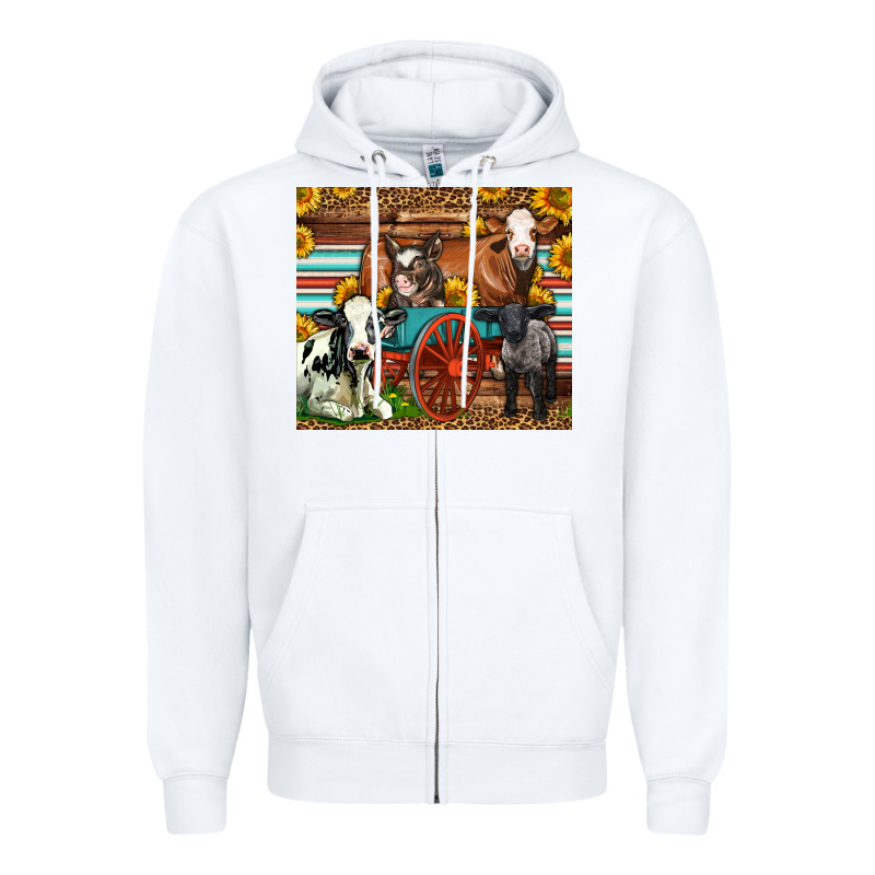 Farm Animals On An Old Wagon Zipper Hoodie by LillyAllenDesigns | Teevron