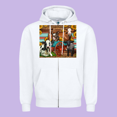 Farm Animals On An Old Wagon Zipper Hoodie Designed By Lillyallendesigns