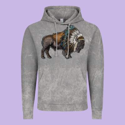 Bison With Indian Headdress Vintage Hoodie Designed By Ranaportraitstore