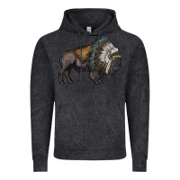 Vintage Black bison with indian headdress Vintage Hoodie - RanaPortraitStore
