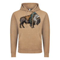 Vintage Coffee bison with indian headdress Vintage Hoodie - RanaPortraitStore
