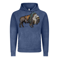 Vintage Denim bison with indian headdress Vintage Hoodie - RanaPortraitStore