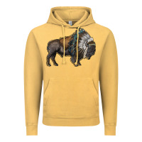 Vintage Mustard bison with indian headdress Vintage Hoodie - RanaPortraitStore