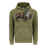 Vintage Olive bison with indian headdress Vintage Hoodie - RanaPortraitStore