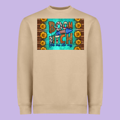 Boom Bitch Get Out The Way Skinny Metal Can Holder Heavyweight Sweatshirt Designed By Hra Design Shop