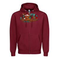 Burgundy christmas nana highland cow Zipper Hoodie - BarkalooDesign