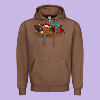 Christmas Nana Highland Cow Zipper Hoodie Designed By Barkaloodesign
